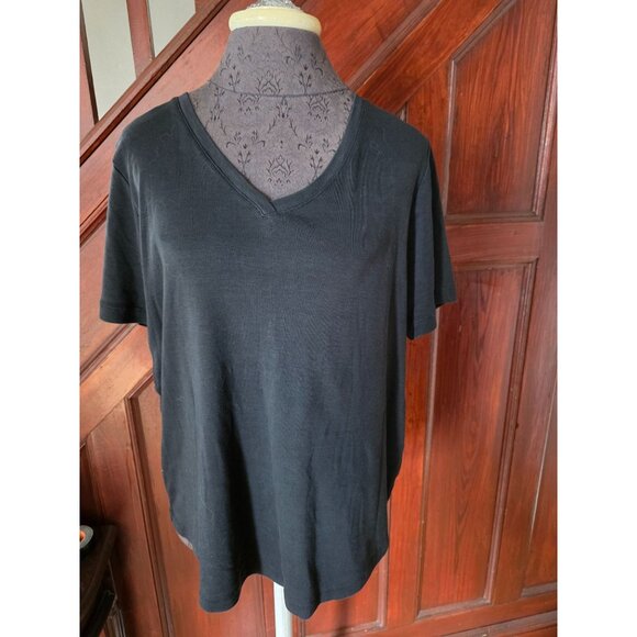 J. Jill Womens Perfect Pima V-Neck Tee Black Short Sleeve 100% Cotton 1x - Picture 1 of 5